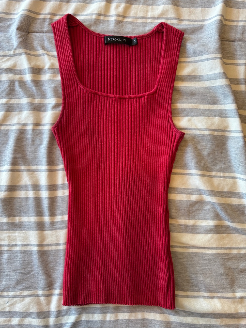 MIROBETTY Red Ribbed Square Neck Tank - Fitted Stretch Knit
